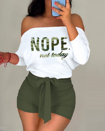Nope Not Today Print Off Shoulder Romper